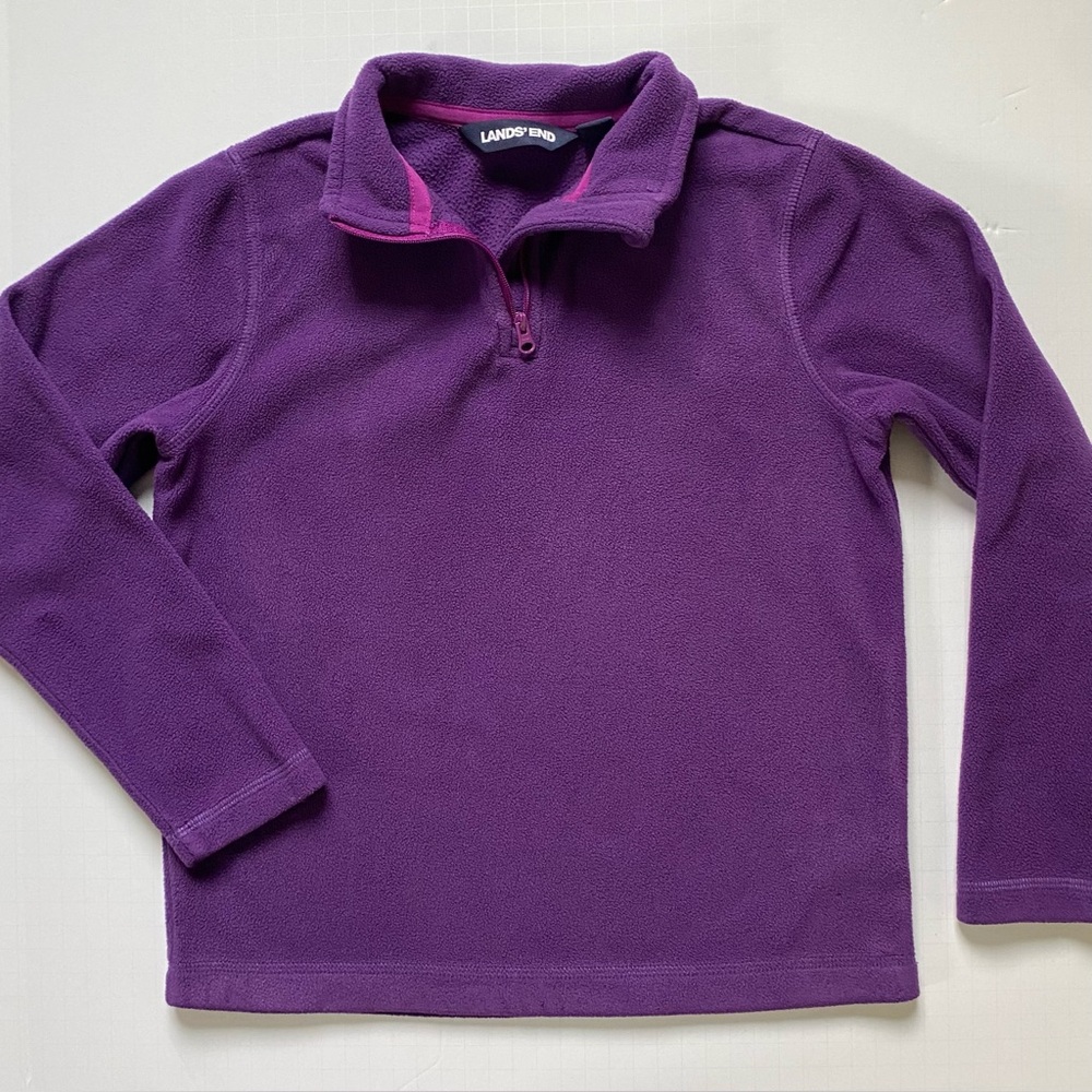 Lands’ End Quarter Zip Fleece Size 7 Large Purple Plum Sweatshirt EUC Kids Youth